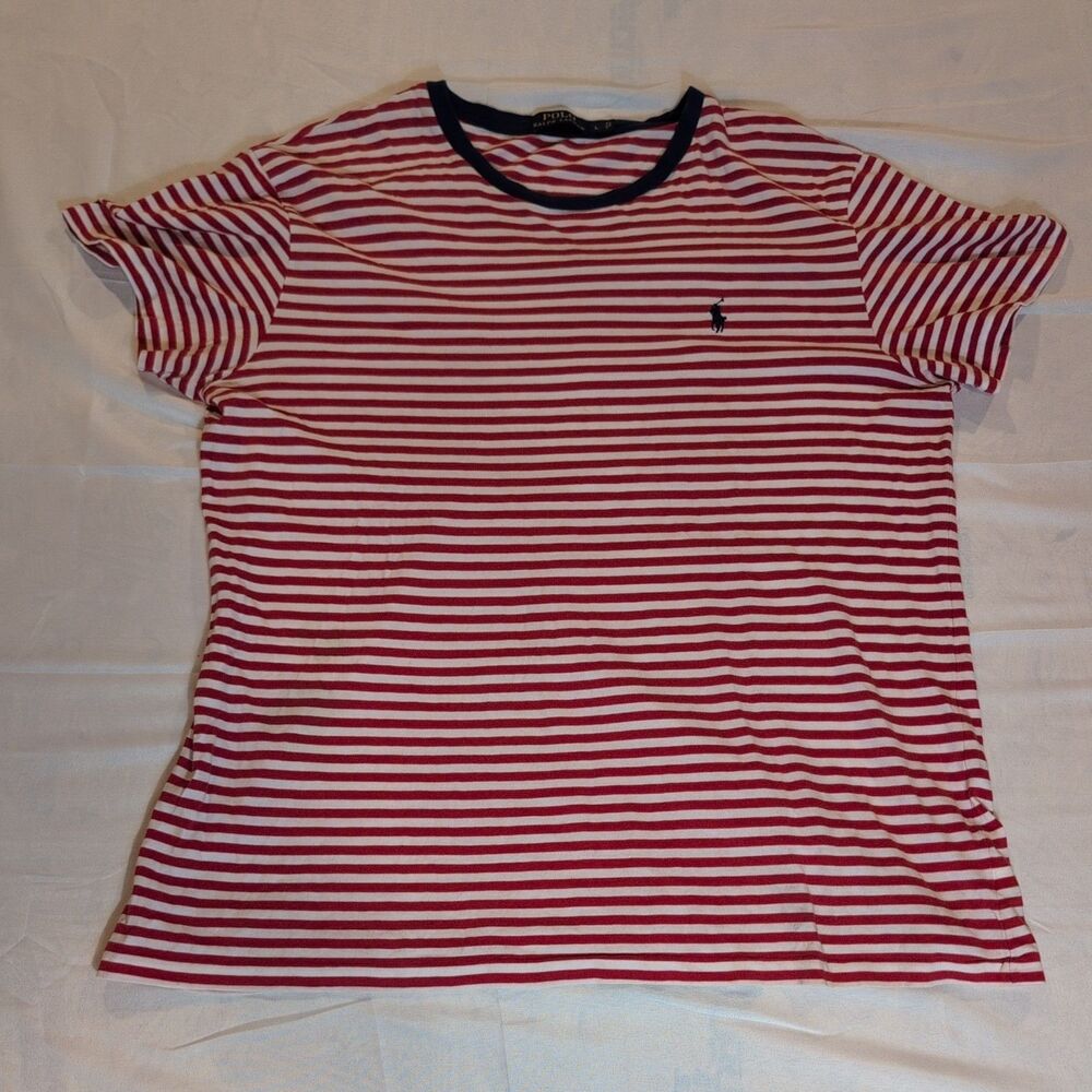 Polo Ralph Lauren Men's Red/White Striped Crew Neck Short Sleeve T-Shirt L